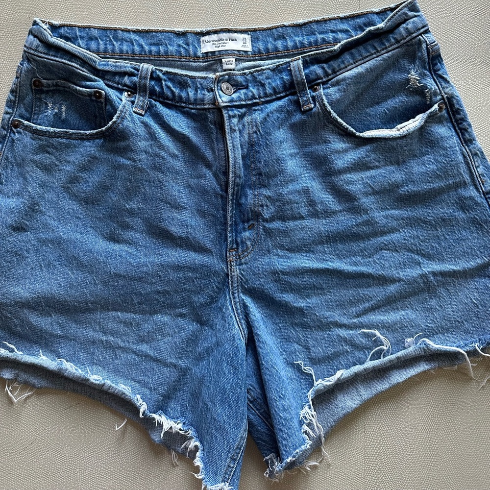 Abercrombie & Fitch Frayed Hem Blue Denim Shorts